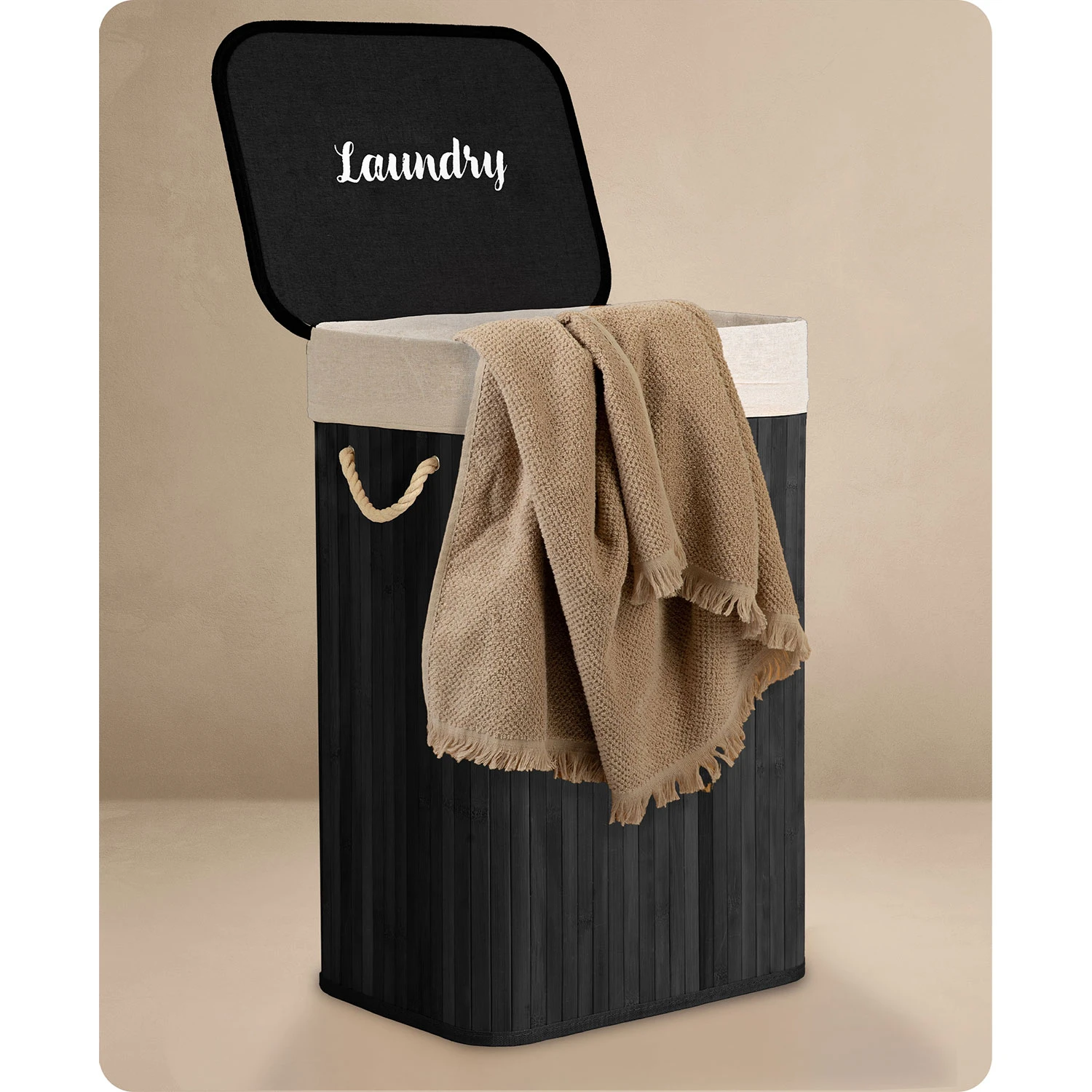 Bambusový kôš na bielizeň s vekom 72 l Massido – Obrázok 9