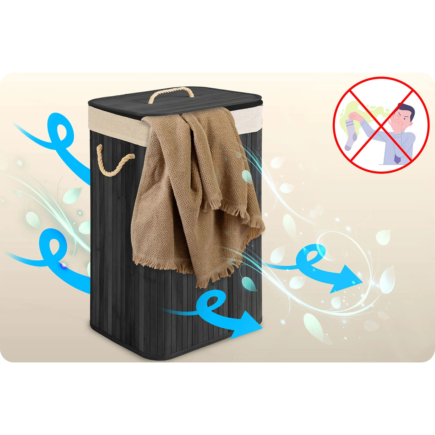 Bambusový kôš na bielizeň s vekom 72 l Massido – Obrázok 2