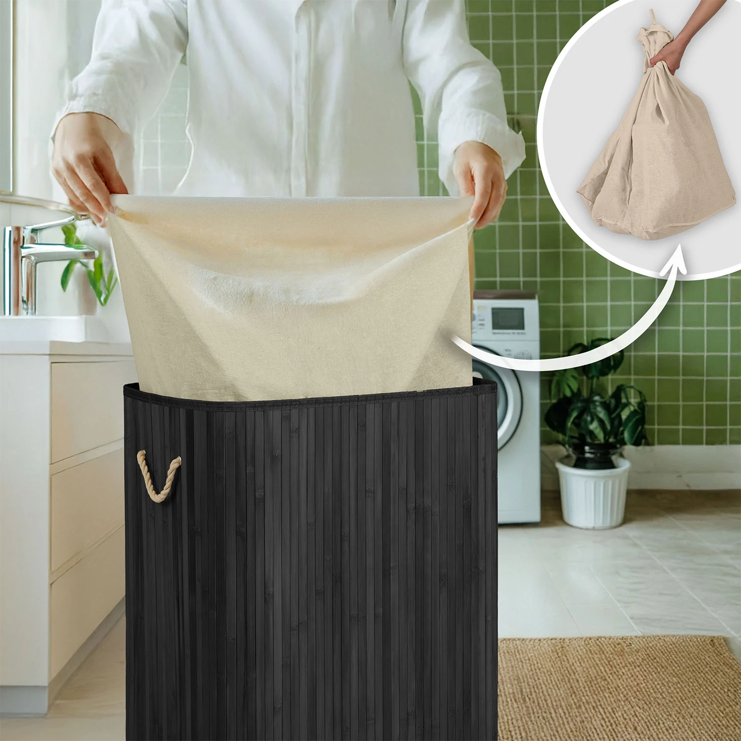 Bambusový kôš na bielizeň s vekom 72 l Massido – Obrázok 4