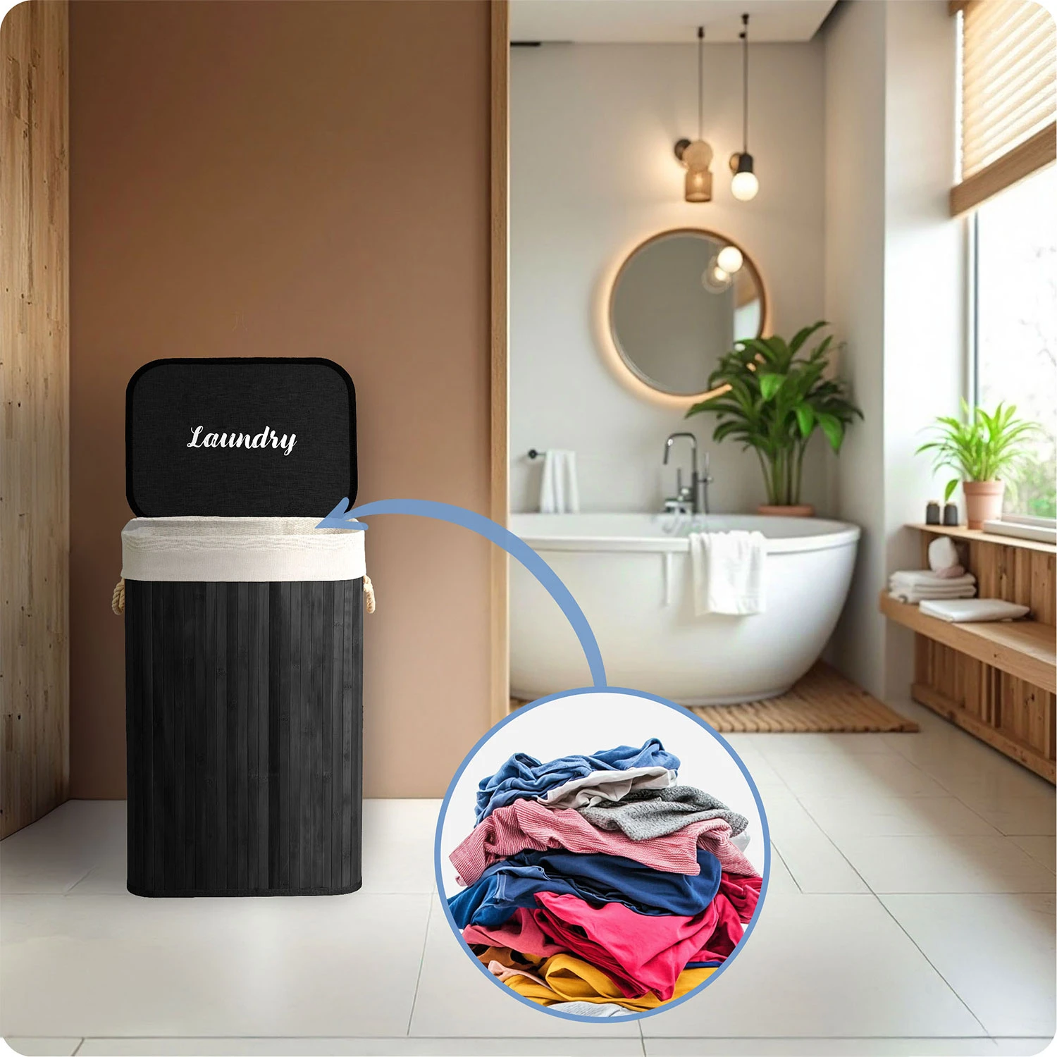 Bambusový kôš na bielizeň s vekom 72 l Massido – Obrázok 3