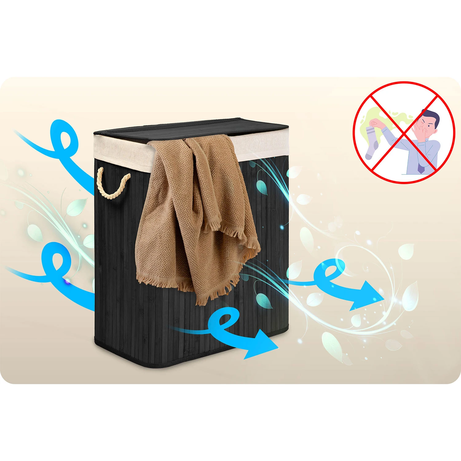 Bambusový kôš na bielizeň s vekom 100 l Massido – Obrázok 2