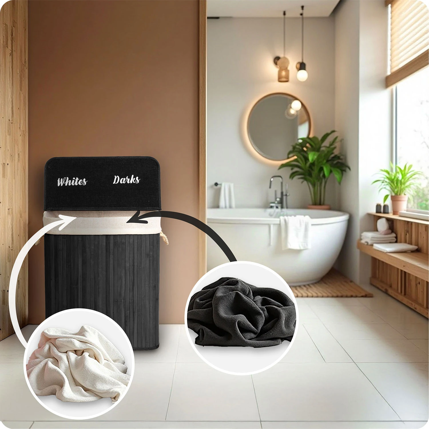 Bambusový kôš na bielizeň s vekom 100 l Massido – Obrázok 3