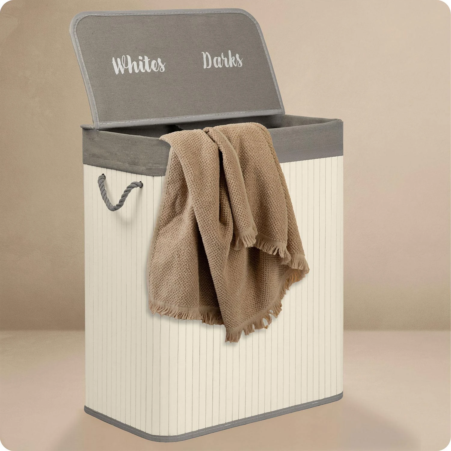 Bambusový kôš na bielizeň s vekom 100 l Massido – Obrázok 9