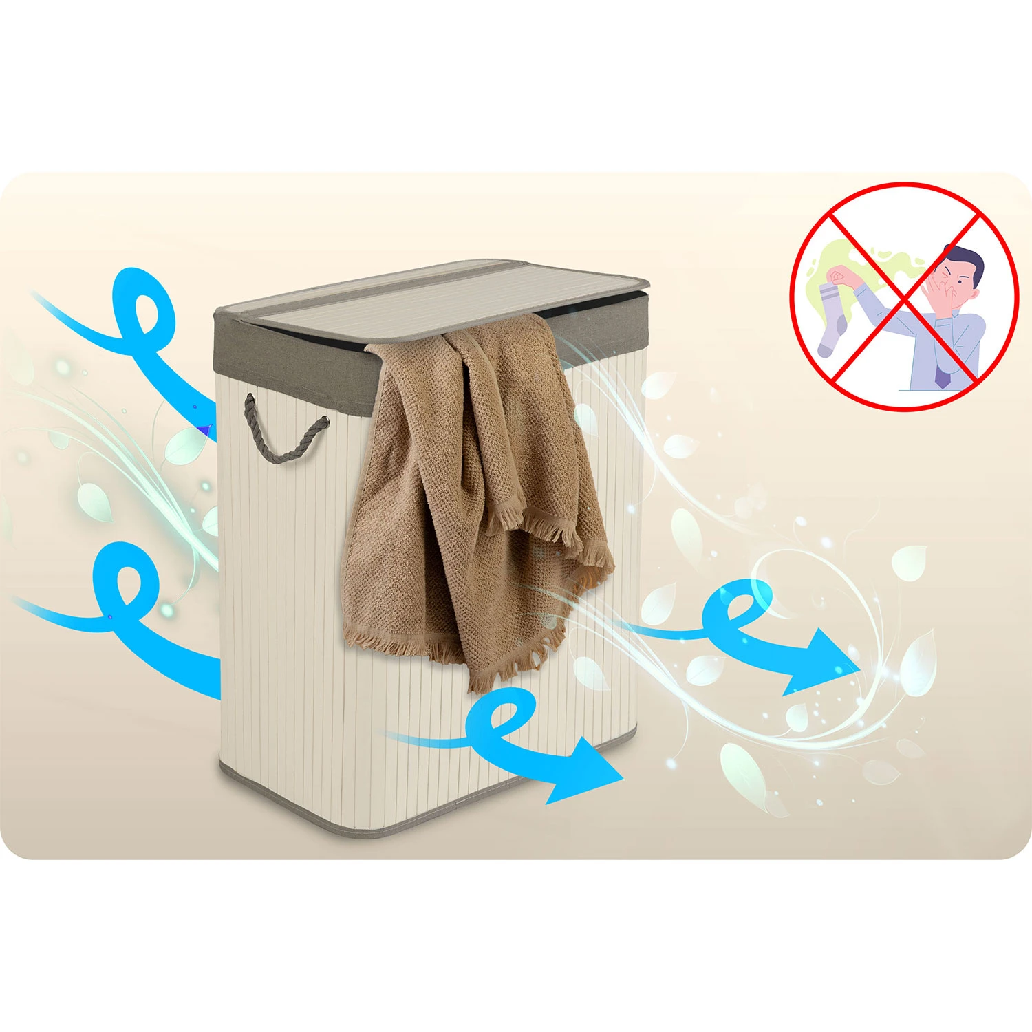 Bambusový kôš na bielizeň s vekom 100 l Massido – Obrázok 2