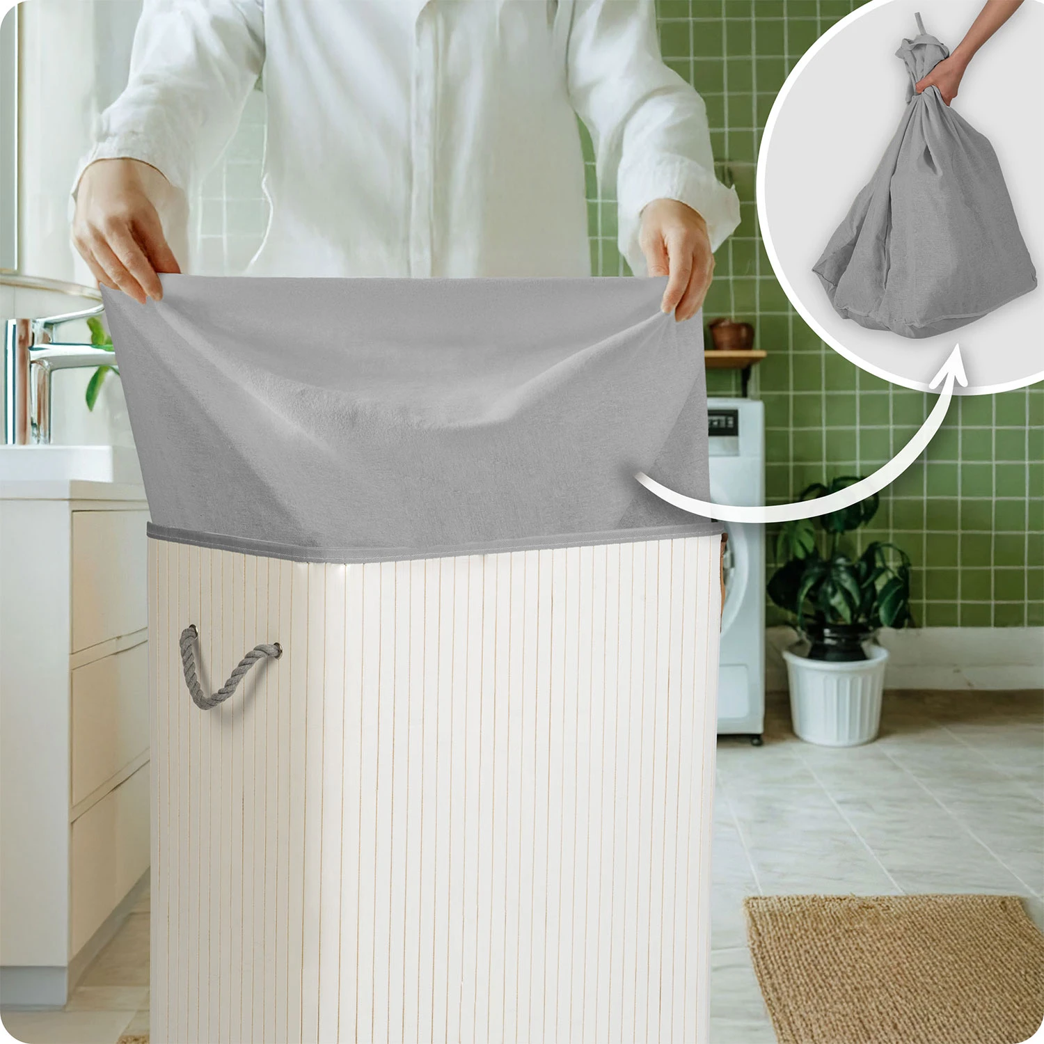 Bambusový kôš na bielizeň s vekom 100 l Massido – Obrázok 4