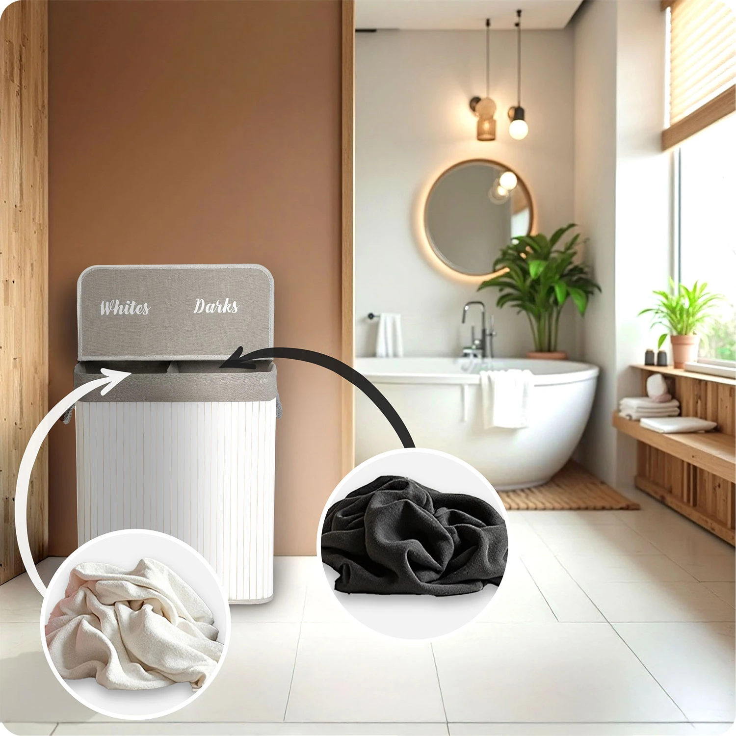 Bambusový kôš na bielizeň s vekom 100 l Massido – Obrázok 3