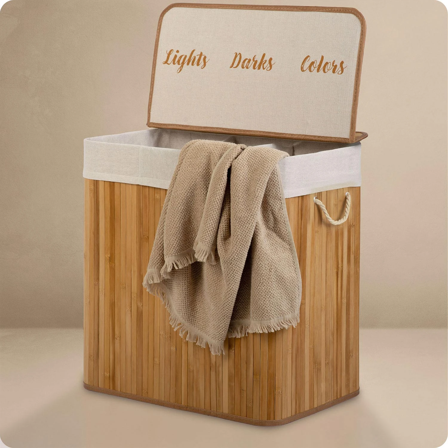 Bambusový kôš na bielizeň s vekom 150 l Massido – Obrázok 6