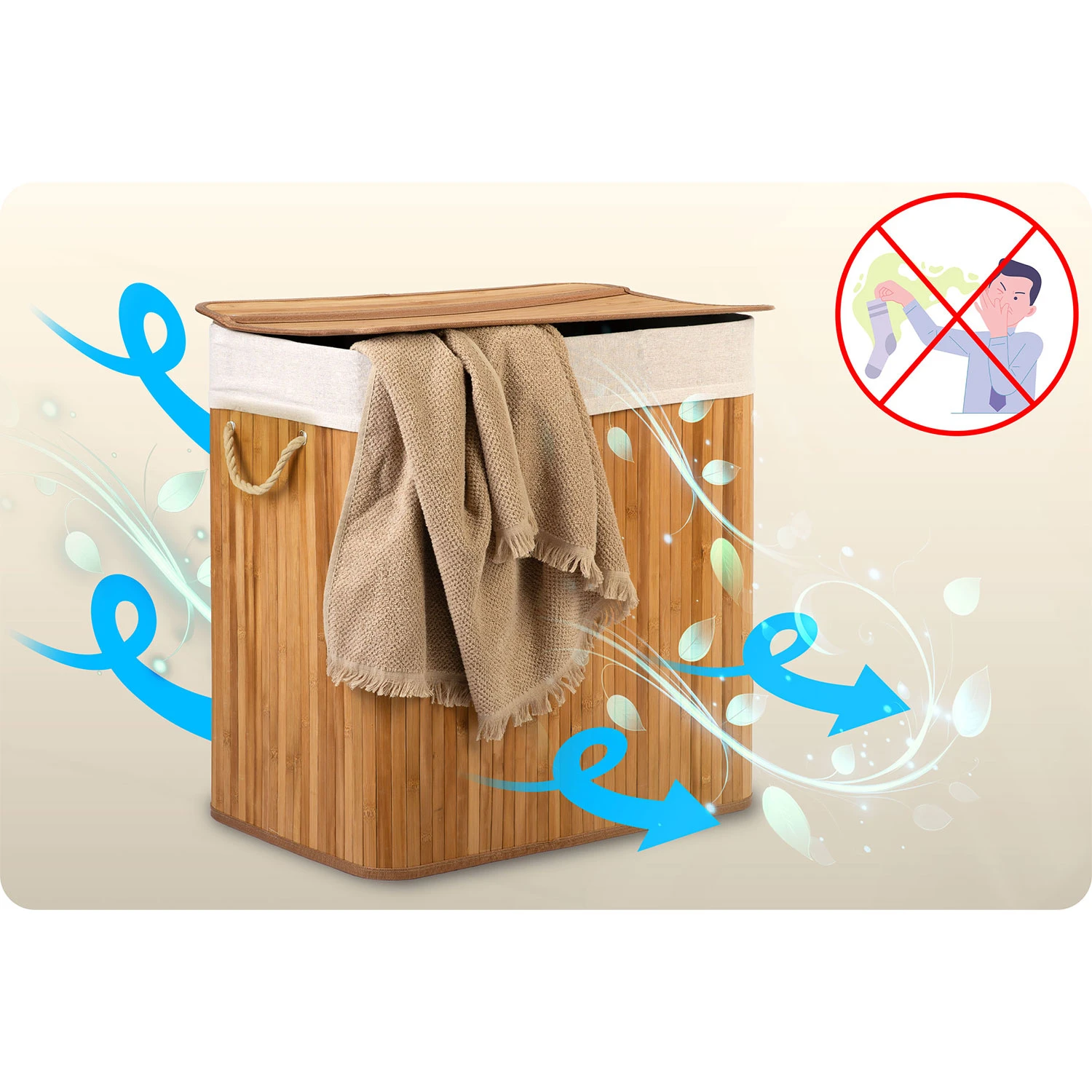 Bambusový kôš na bielizeň s vekom 150 l Massido – Obrázok 5
