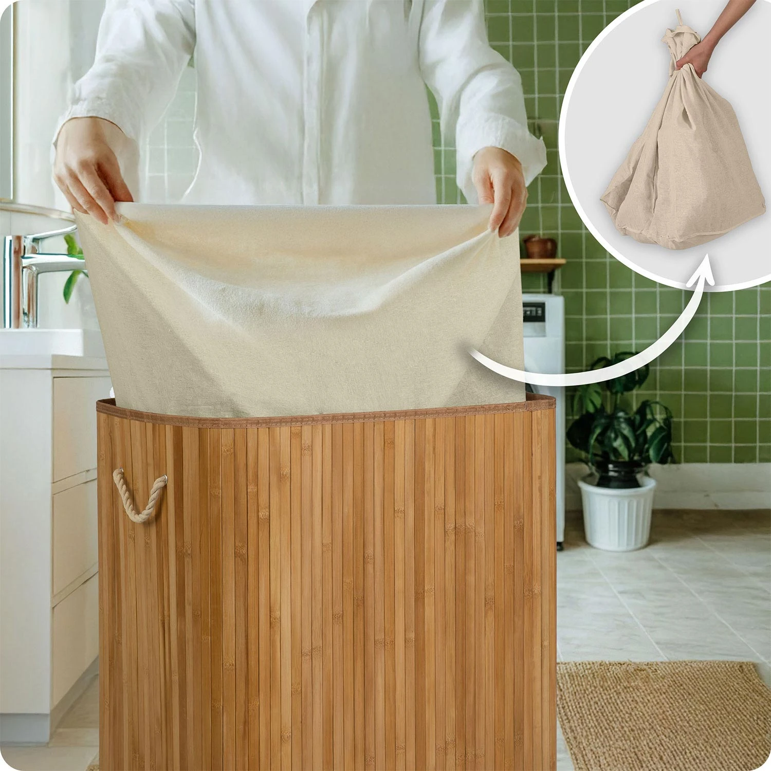 Bambusový kôš na bielizeň s vekom 150 l Massido – Obrázok 3