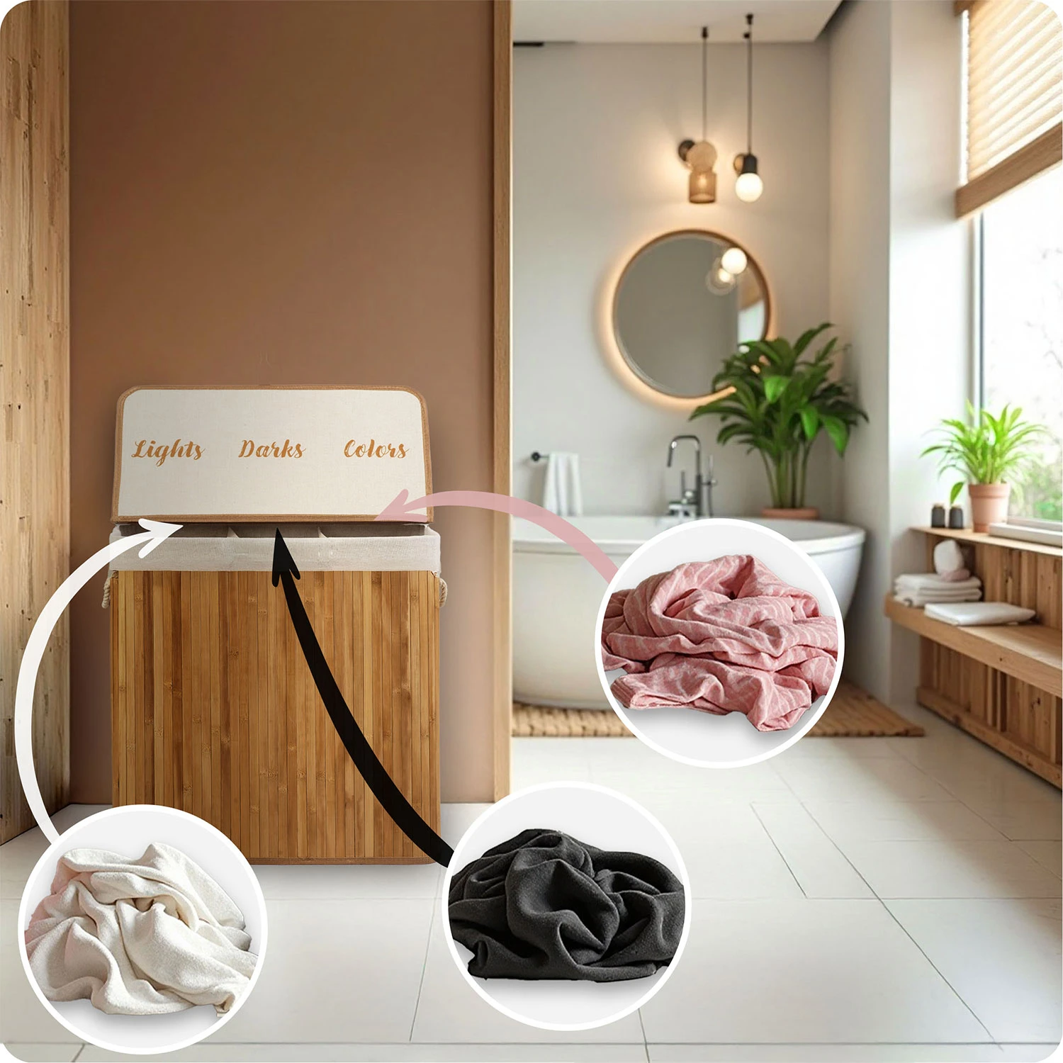 Bambusový kôš na bielizeň s vekom 150 l Massido – Obrázok 2