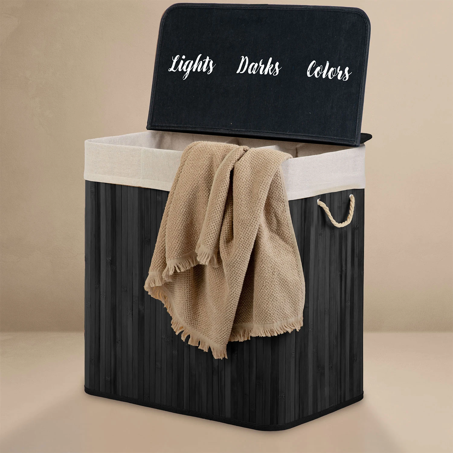 Bambusový kôš na bielizeň s vekom 150 l Massido – Obrázok 6