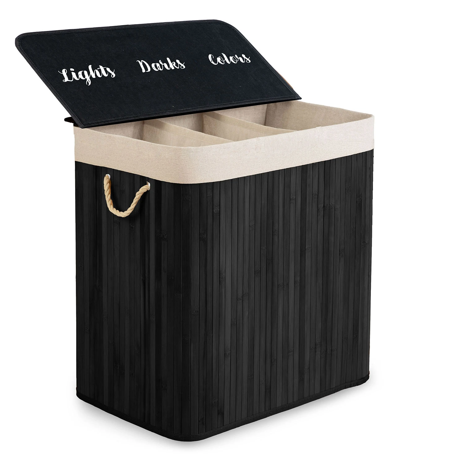 Bambusový kôš na bielizeň s vekom 150 l Massido – Obrázok 9