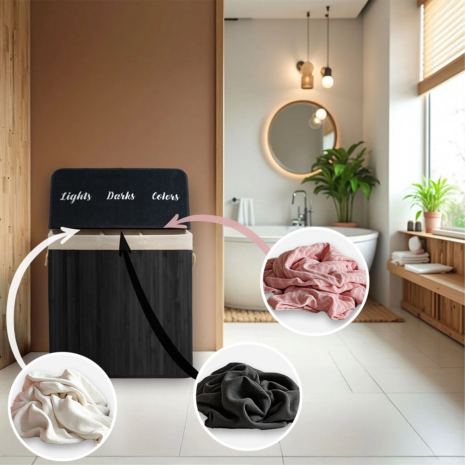 Bambusový kôš na bielizeň s vekom 150 l Massido – Obrázok 3