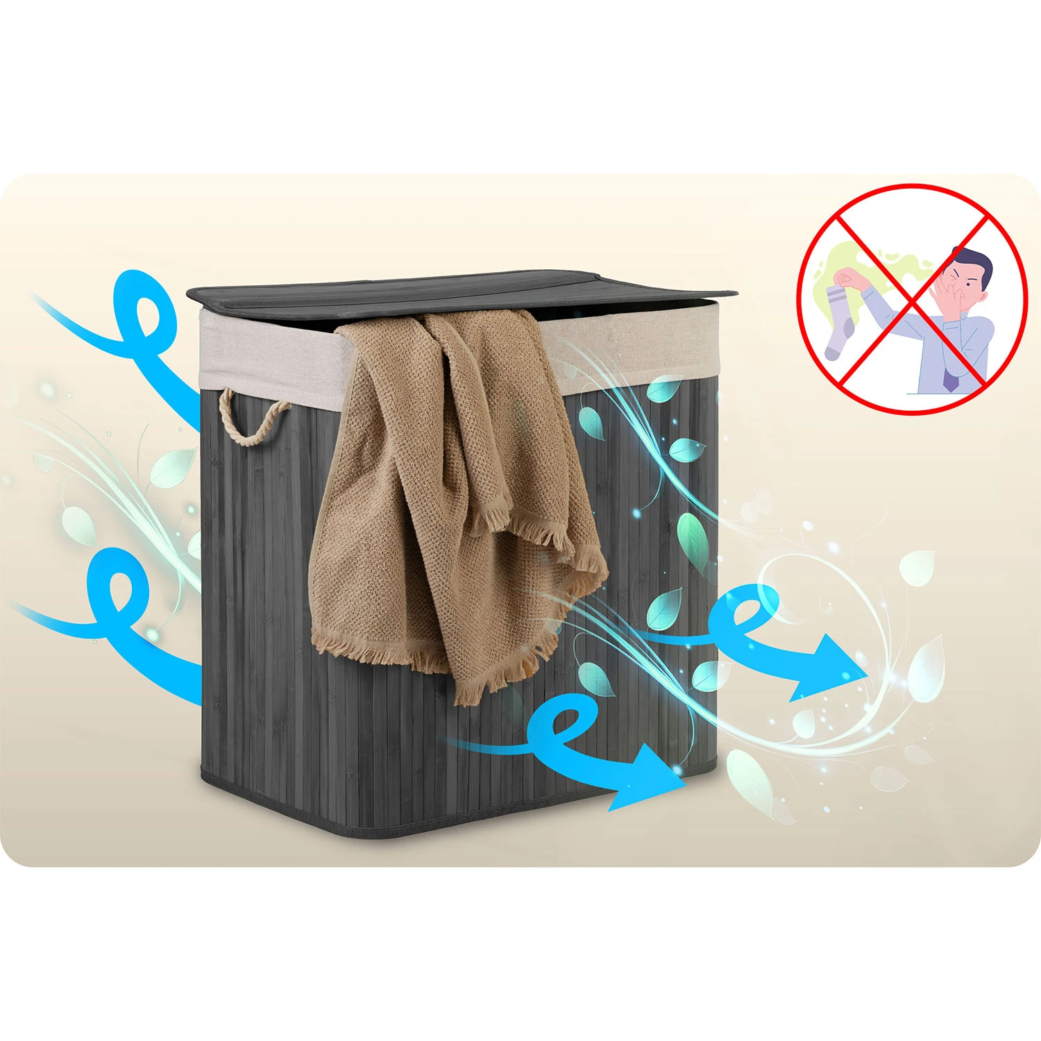 Bambusový kôš na bielizeň s vekom 150 l Massido – Obrázok 2