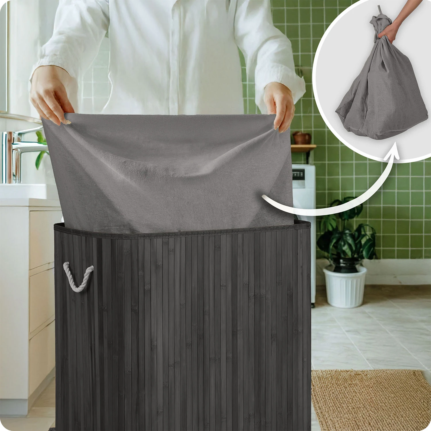 Bambusový kôš na bielizeň s vekom 150 l Massido – Obrázok 5