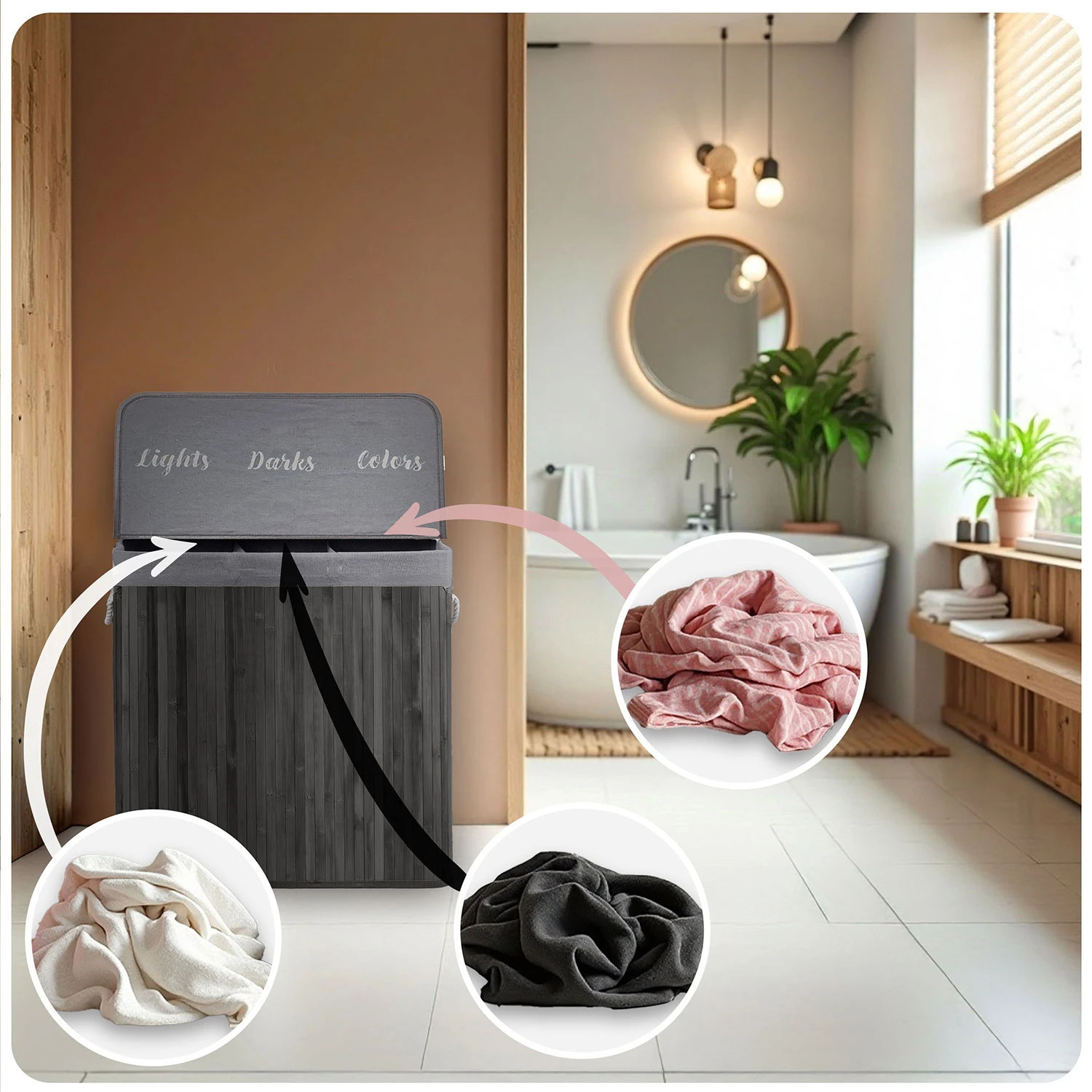 Bambusový kôš na bielizeň s vekom 150 l Massido – Obrázok 3