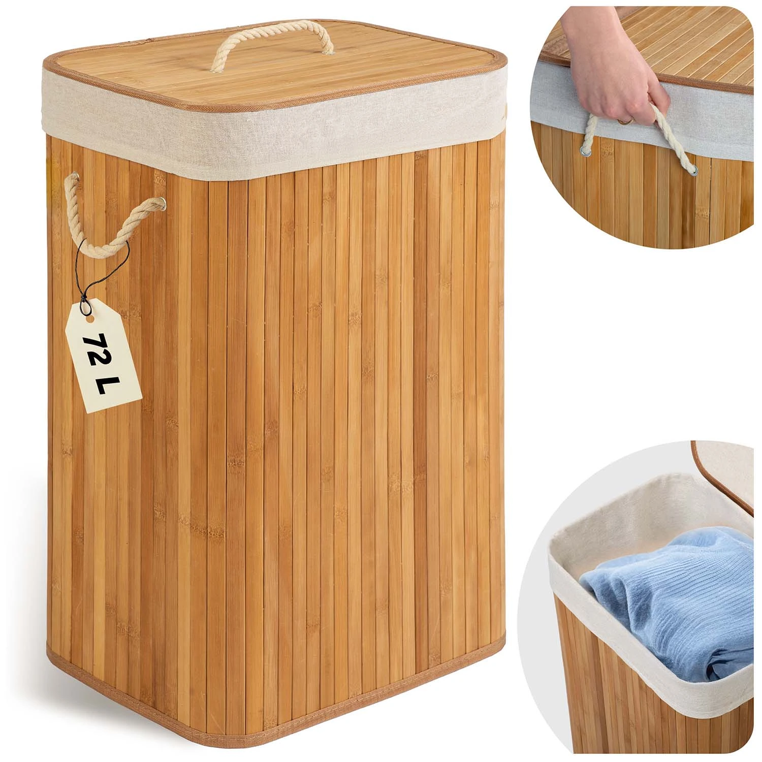 Bambusový kôš na bielizeň s vekom 72 l Massido – Obrázok 10