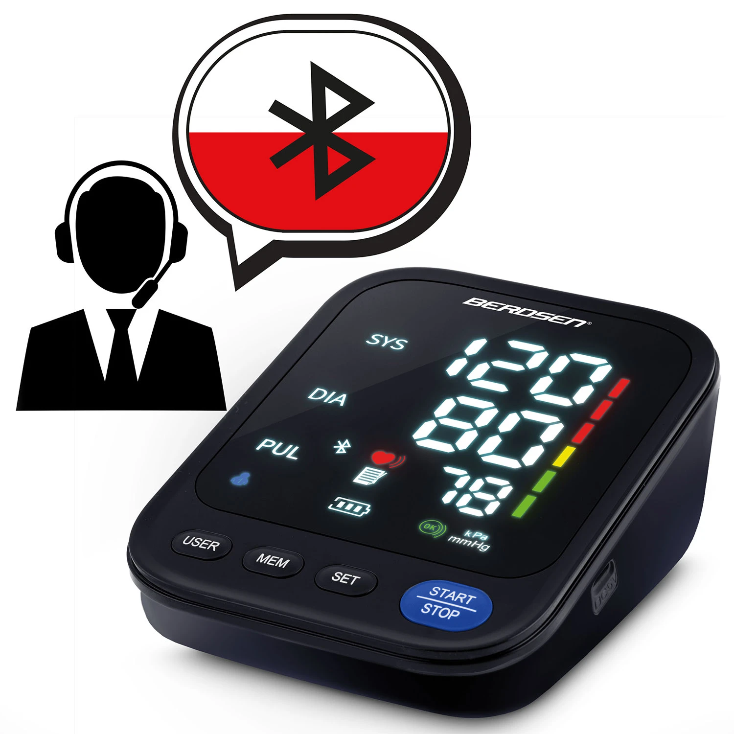 Tlakomer na hornú časť paže Berdsen BD-123 s poľskými hláseniami a Bluetooth – Obrázok 4
