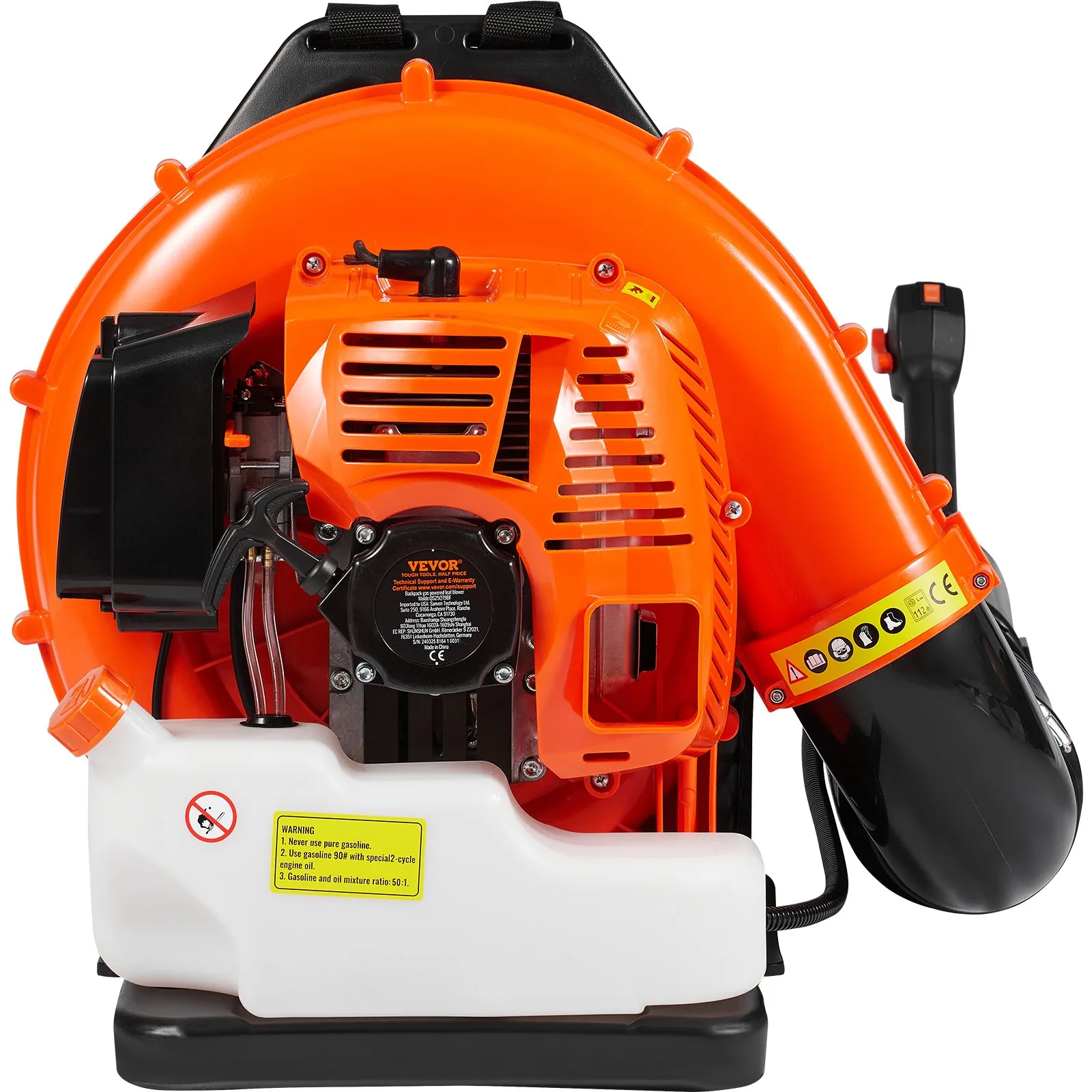 Chrbtový fúkač lístia, 79 cm3 2-taktný benzínový fúkač lístia s 3-litrovou palivovou nádržou, objem vzduchu 930 CFM, rýchlosť 184 mph, ideálny na starostlivosť o trávnik, čistenie lístia a odstraňovanie snehu – Obrázok 3