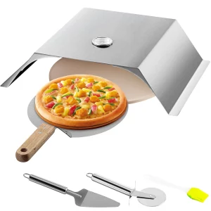 Nadstavec na pizzu pre plynové grily, 3 kusy. Pizza kupola 48x35x17 cm, gril na drevené uhlie, pec na pizzu, 50-300 ℃, nehrdzavejúca oceľ, pec na pizzu s kapacitou 3 kg, záhradný kameň na pizzu, pizzové cesto, krájač pizze, kefa