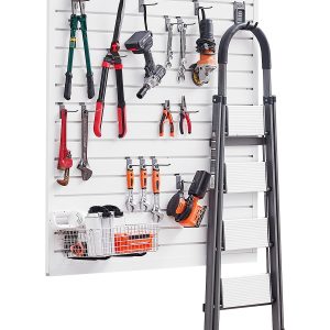 Stena na náradie VEVOR 1230x1235x20mm, PVC lamelová stena do garáže, biely nástenný organizér, 136 kg na panel, lamelová stena so zámkovou konštrukciou a možnosťou rezania svojpomocne, vhodné na skladovanie a prezentáciu