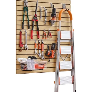 Stena na náradie 1220x1220x18mm, MDF lamelová stena do garáže s modulárnym dizajnom, nástenné držiaky, lamelová stena s hmotnosťou 11,3 kg so zámkovou konštrukciou a rezaním svojpomocne, vhodná na skladovanie a prezentáciu