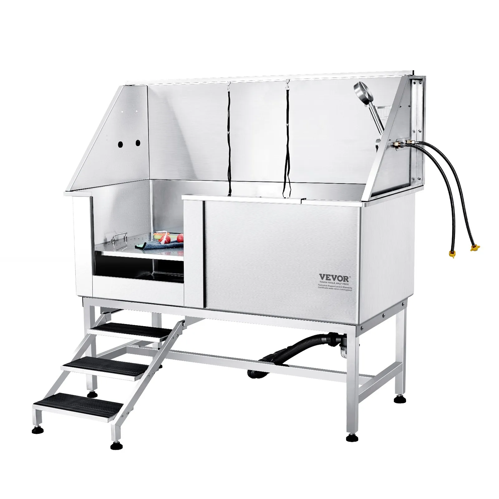 Profesionálna vaňa na starostlivosť o psov z nehrdzavejúcej ocele 1574,8 mm, umývacia stanica pre psov, 200 kg sprcha na starostlivosť o psov, systém umývania psov, vaňa na starostlivosť o domáce zvieratá so skladaným dizajnom, sprchová vaňa na psov – Obrázok 2