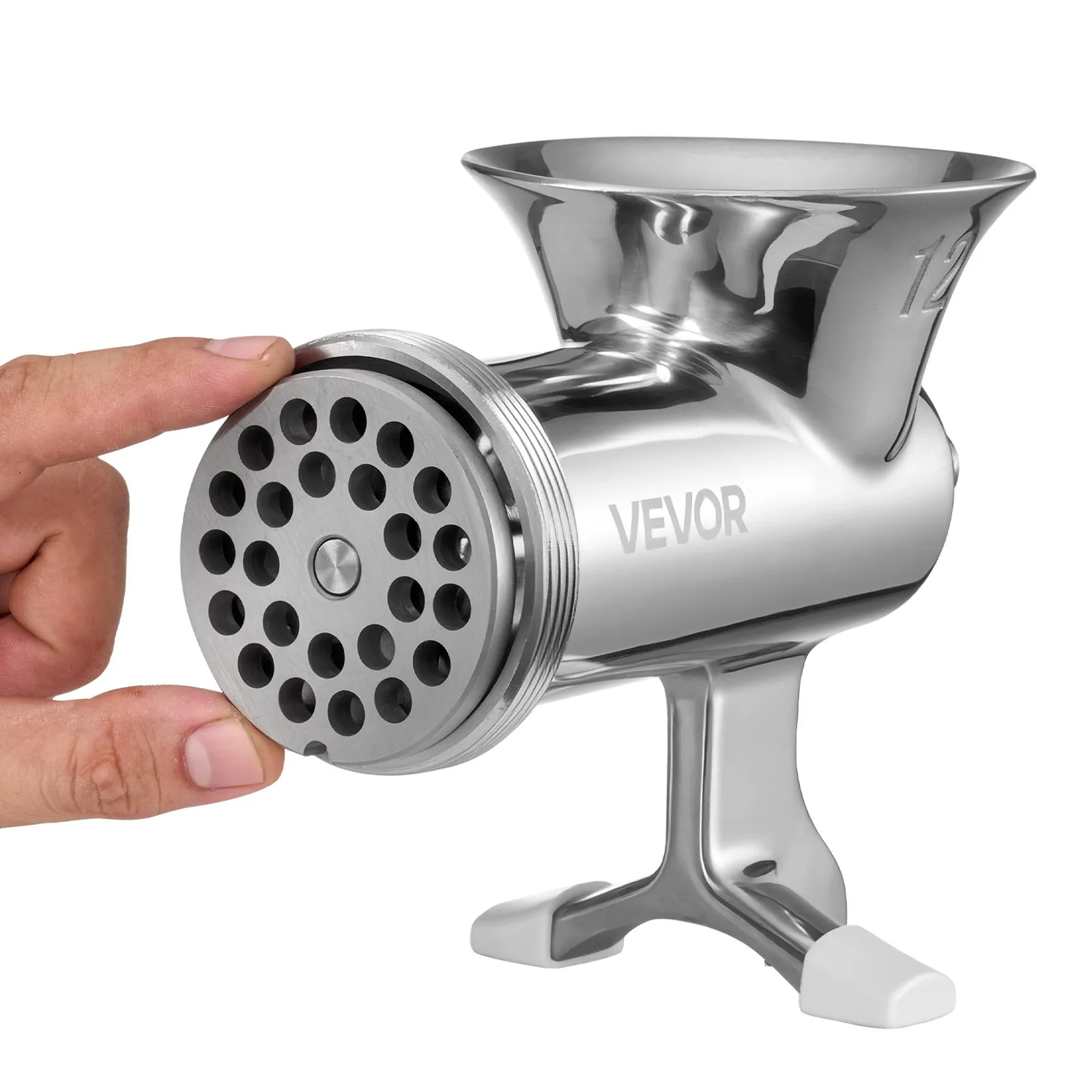 Ručný mlynček na mäso , ručná plnka klobás, nehrdzavejúca oceľ 304, krájacie dosky 4,5 a 8 mm, ručný mlynček na mäso, mäsový stroj s trubicou na klobásy, vhodný na mletie mäsa a plnky klobás, strieborný – Obrázok 5