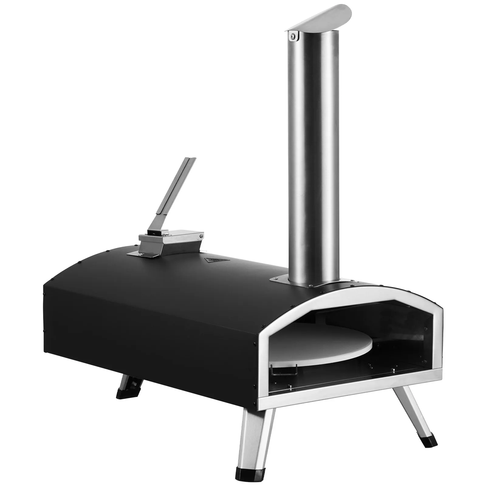 Prenosná vonkajšia pec 12-palcová pec na pizzu, pelety, hranolky a drevené uhlie, trojpalivový gril na pizzu s rozprašovačom železa, vrátane otočného kameňa na pizzu o 210°, odlupovača, ideálna na kempovanie a záhradu, čierna – Obrázok 2