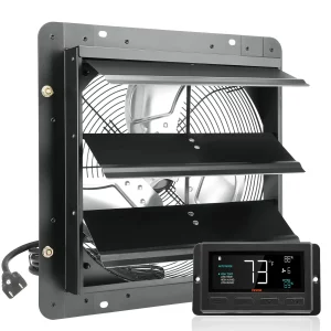 Odsávací ventilátor, 356 mm, regulátor teploty a vlhkosti, EC motor, 1024 CFM, nástenný ventilátor s variabilnou reguláciou otáčok, vetranie a chladenie pre skleníky a garáže