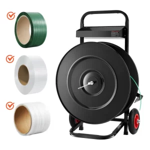 Dávkovací vozík, vhodný pre kotúče PET/PP/polyesterovej pásky s priemerom jadra 203/406 mm, dávkovač pásky so zdokonaleným brzdovým systémom, integrovaný priestranný úložný priestor na náradie