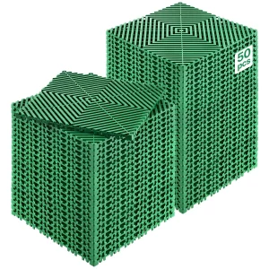 Sprchová rohožka so zámkovou drenážou 31 x 31 cm Modulárne zámkové podlahové rohože, 50 kusov, spojené drenážne rohože, protišmykové drenážne dlaždice, do garáže, záhrady, zelené