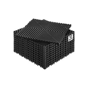 Prepojená drenážna rohož 31 x 31 cm Modulárne prepojené rohože, 12 kusov Spojiteľných drenážnych rohoží, Protišmykové čierne dlaždice a sprchová rohož, do garáže a záhrady