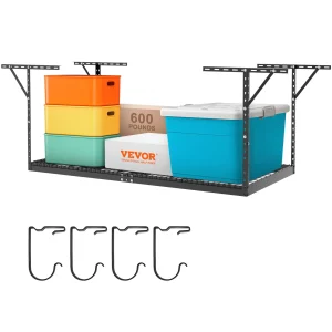 Stropná polica, nastaviteľná, do garáže, 121,9 x 243,8 cm, stropná polica, 272 kg, čierna