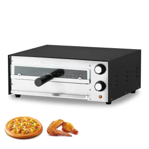 Elektrická pec na pizzu na pizze s priemerom 305 mm, 1450 W, pec na pizzu do 300 °C, stroj na pizzu s reguláciou času a teploty, multifunkčný stroj na pizzu, grilovacia pec, čierna