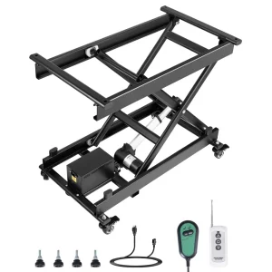 Elektrický zdvíhací stôl 76x44 cm, nosnosť 150 kg, nožnicový zdvíhací stôl, výškovo nastaviteľná zdvíhacia plošina 200 až 710 mm, zdvíhací stôl na konferenčný stolík so 4 kolieskami, na manipuláciu s materiálom a prepravu, čierny