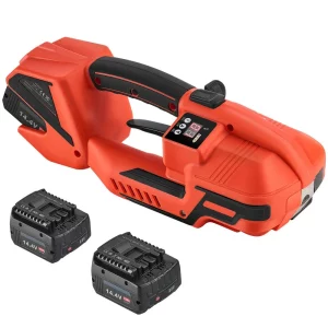 Páskovač na batérie, 2 x 4000 mAh batérie, páskovač s digitálnym displejom pre PP/PET pásky so šírkou 9–16 mm, páskovací a baliaci stroj pre továrne, sklady a logistické centrá