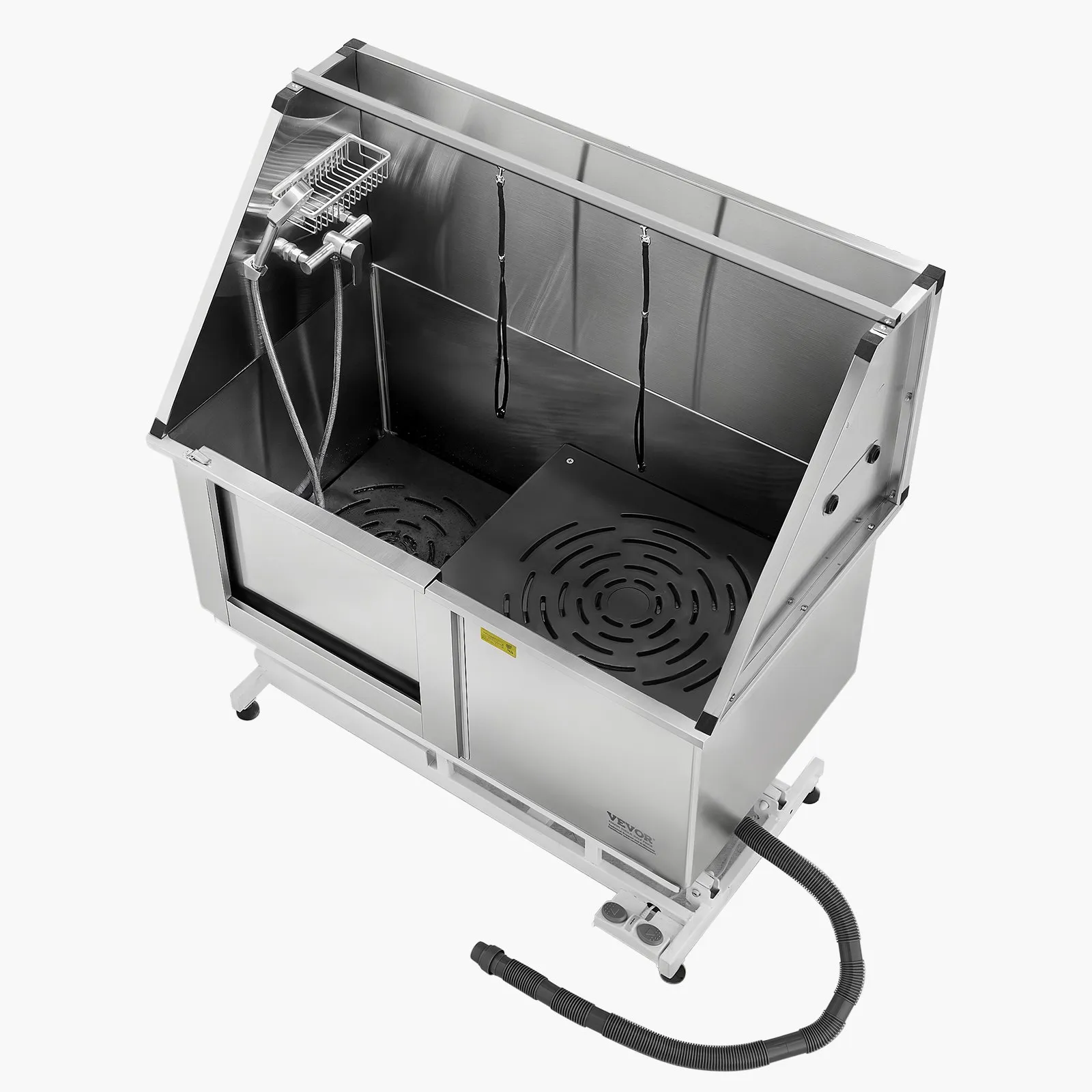 Elektrická umývacia stanica pre psov so zdvíhacou funkciou, 127 cm vaňa pre domáce zvieratá s PE filtračnou doskou na vodu, batériou a sprchovou hlavicou, vaňa pre psov, umývadlo pre viac domácich zvierat (ľavé dvierka) – Obrázok 2