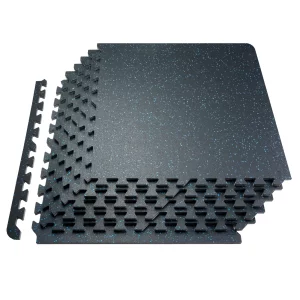 Podložky na jogu , 6 kusov, gumený povrch a pena EVA, 61 x 61 cm cvičebné podložky s rozlohou 24 štvorcových stôp, prepojené gymnastické podložky do posilňovne, garáže, čierno-modré