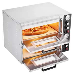 Elektrická pec na pizzu na pizze s priemerom 457 mm, 2500 + 2500 W, pec na pizzu do 450 °C, pekáč na pizzu s reguláciou času a teploty a dvojkomorový, multifunkčný stroj na pečenie pizze