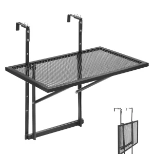 Balkónový stôl 61x41 cm, skladací kovový závesný balkónový stôl, skladací stôl na vonkajšie zábradlie, 5-úrovňový nastaviteľný, vhodný pre zábradlia od 1 do 4,7 palca, servírovací stôl na terasu a verandu
