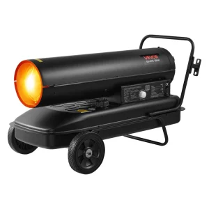 Tepelné delo 50 kW, naftový ohrievač, torpédový ohrievač priestoru s kolieskami a nastaviteľnou teplotou, naftový ventilátor ohrievača na stavenisko/garáž/sklad/dielňu/výstavbu exteriéru, čierny