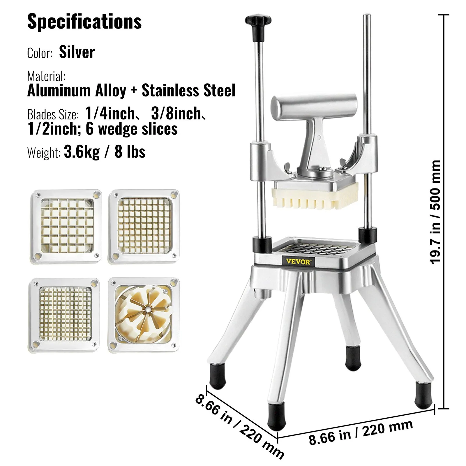 Krájač zemiakov, krájač hranolčekov 1/2 + 3/8 + 1/4 palca + 6 klinov, krájač do fritézy, krájač zeleniny, sekáčik, krájač ovocia so 6 náhradnými čepeľami, sekáčik z – Obrázok 6