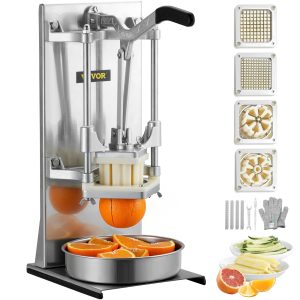 Krájač zemiakov, krájač hranolčekov 1/4 + 0,95 cm + 6 klinov, krájač do fritézy, krájač zeleniny, komerčný sekáčik, krájač ovocia so 4 náhradnými čepeľami, sekáčik z nehrdzavejúcej ocele