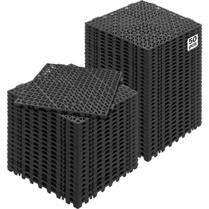 Zámkové dlaždice, 50 kusov, Drenážne podlahové dlaždice, 30 x 30 cm, Vonkajšie štvorcové podlahové dlaždice, Terasa, PVC podlahové dlaždice, Kúpeľňa, WC, Čierne