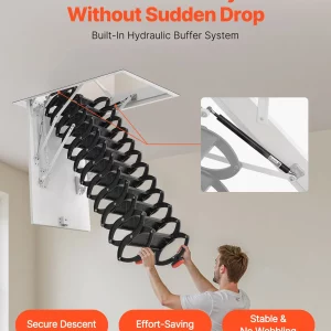 Povalový rebrík , nosnosť 299,4 kg, vhodný pre výšku stropu 2,9 – 3,1 m a rozmer otvoru 1000,76 x 698,5 mm, nožnicový rebrík z legovanej ocele s tiahlom do povalového priestoru