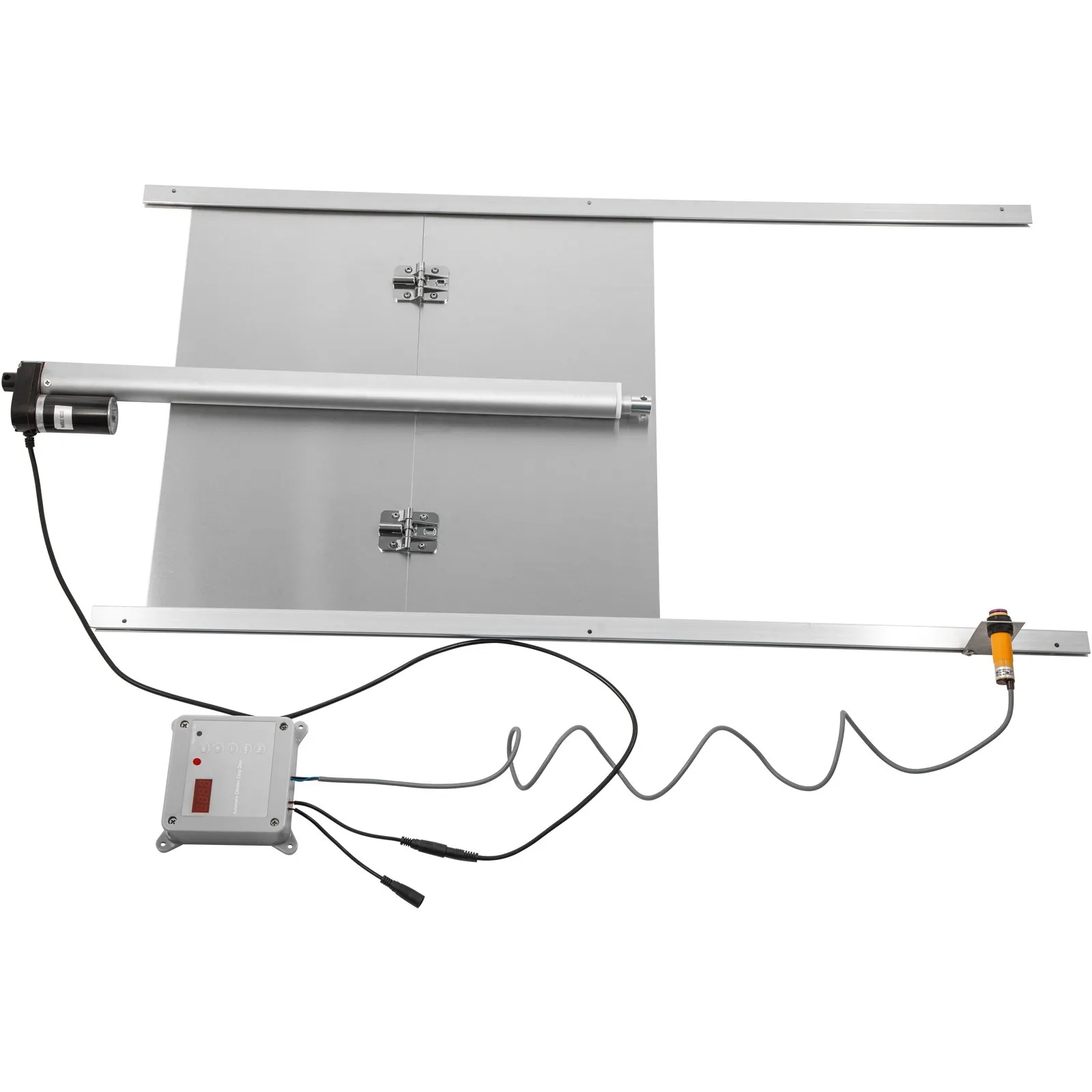 Automatické dvere kurníka, hliníková zliatina/ABS, s posuvnými dverami, 66W, bránka pre kurníky, dvere 30x30cm, otvárač kurníka so svetelným senzorom a časovačom, ideálne pre vnútorné/vonkajšie kurníky – Obrázok 2