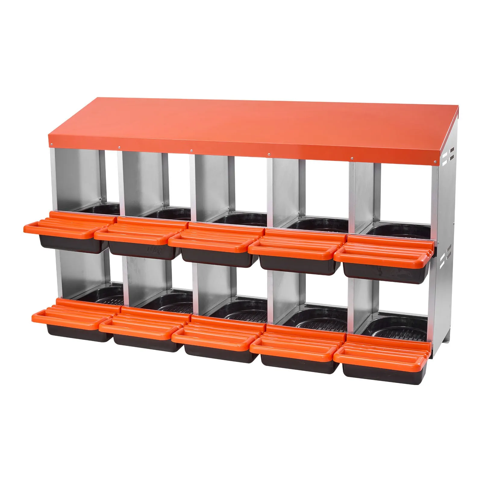 Nosné hniezdo s 10 priehradkami, zrolovateľné kovové hniezdo s ochrannými zbernými viečkami, zrolovateľná znášková box, hniezdo pre kurčatá, ideálne pre sliepky, kačice, kohúty a inú hydinu, 1320x525x790 mm – Obrázok 5