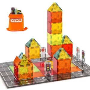 Magnetické stavebné kocky, 56-dielna sada, magnetické cestné bloky, magnetická hračka s úložným vreckom, senzorická vzdelávacia stavebná hračka pre deti od 3 rokov