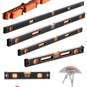 6-dielna sada vodováh, 200/120/80/60/40/25 cm, merací nástroj s libelami pre 45/90/180 stupňov, magnetická vodováha vyrobená z hliníkovej zliatiny, nárazuvzdorná, SAE a metrická stupnica